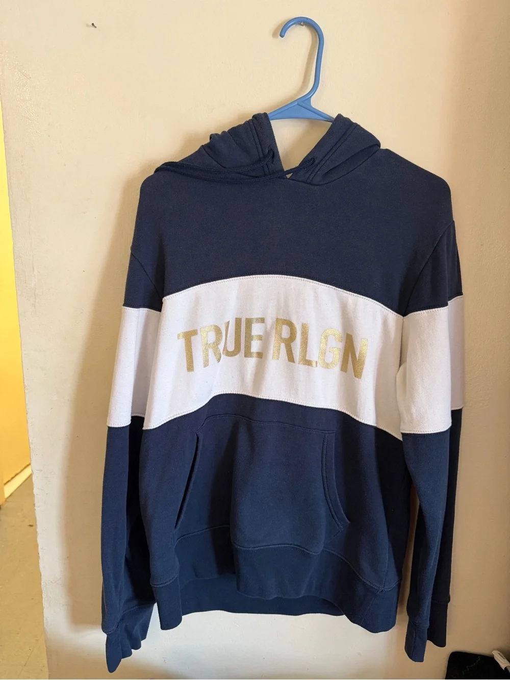 True Religion Navy, White & Gold Logo Hooded Pullover